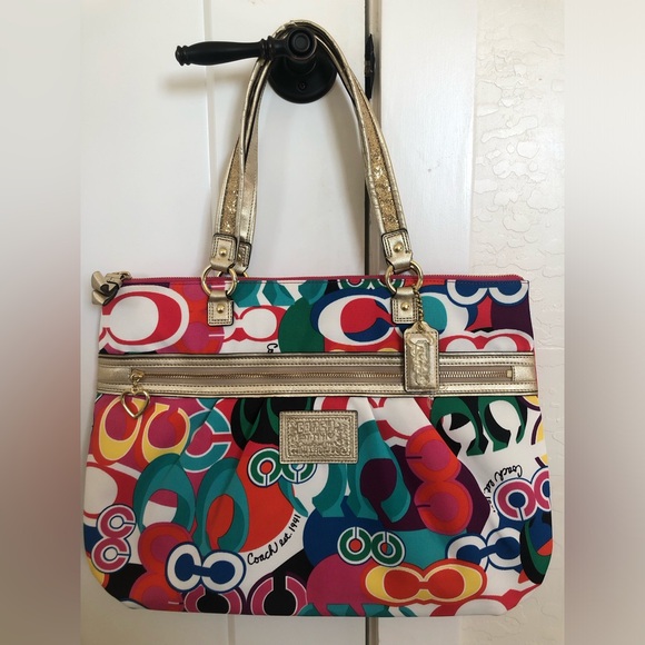 NWT Coach Colorful Signature Tote with Gold Accents
